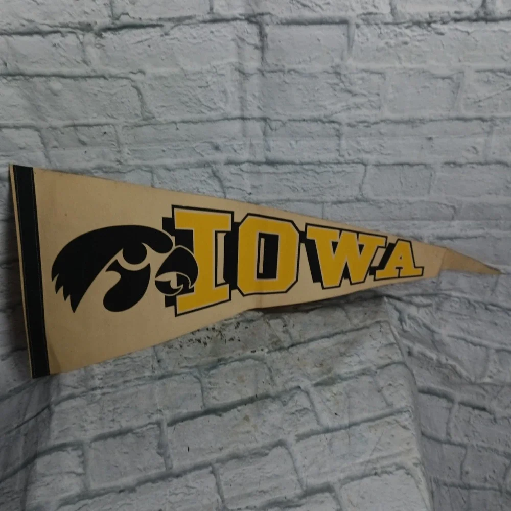 Vintage Iowa Hawkeyes Pennant Tigerhawk Logo Black Gold College Sports Fan Cave
